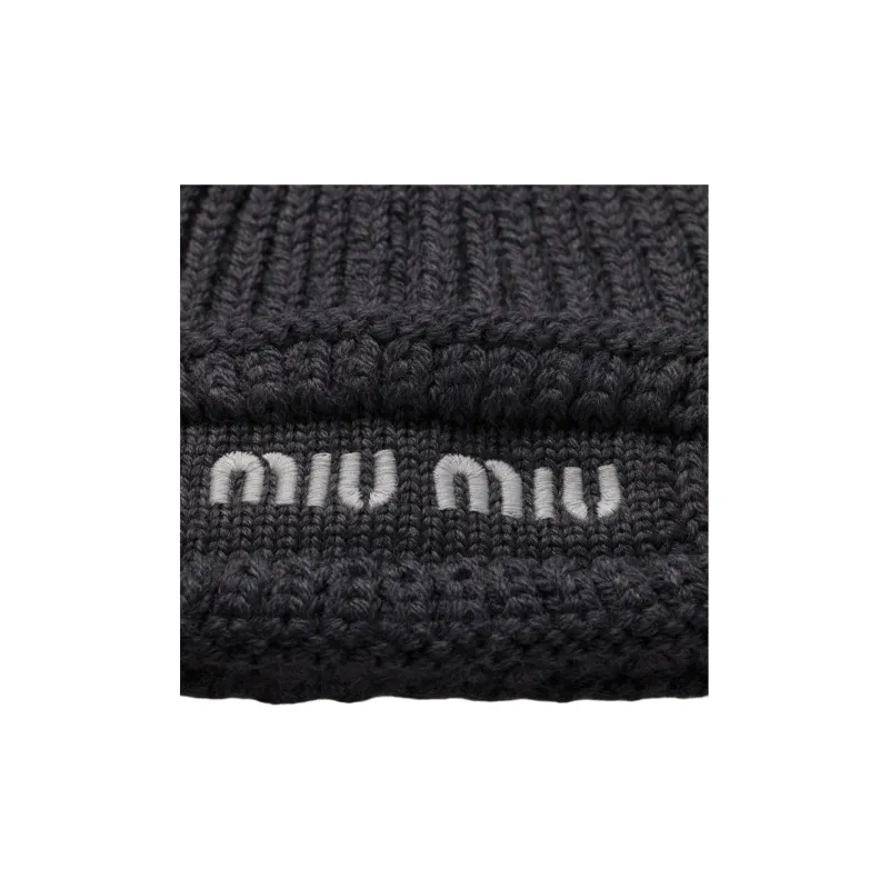 MIU MIU Fabric Beanies Unisex Dark Gray-2