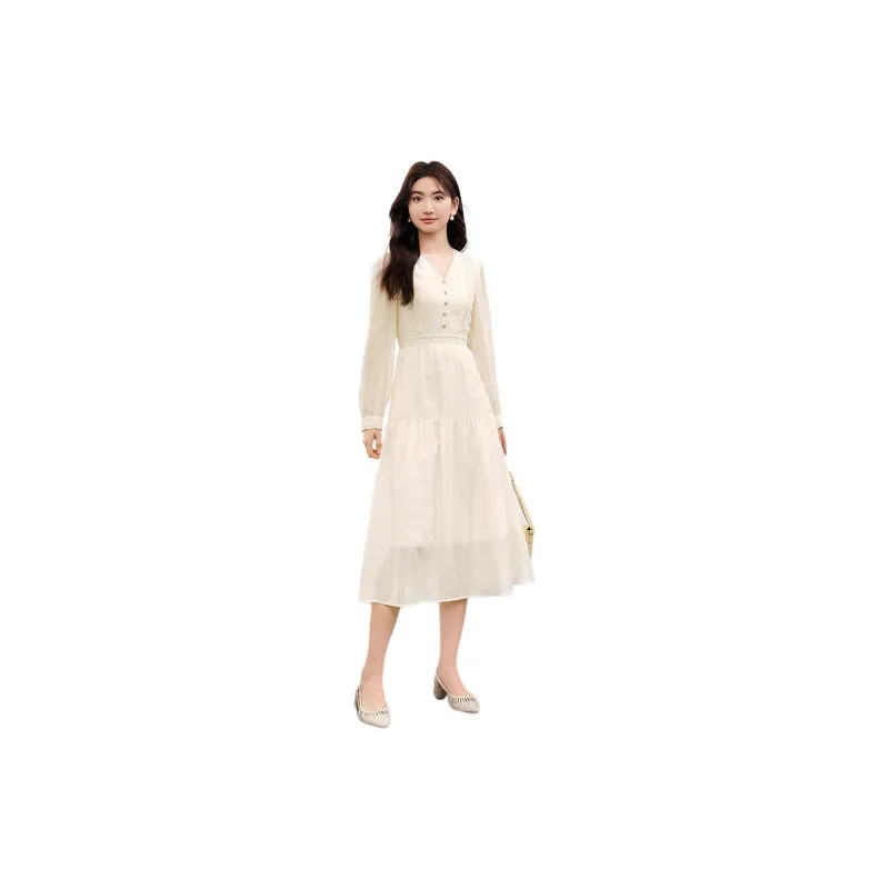 Hopeshow Long Sleeved Dresses Women's Light Beige-1