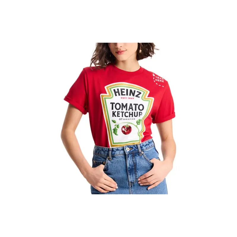 Kate Spade x Heinz Letter Print Crew Neck Short-Sleeved T-Shirt T-Shirt Women's Red-1