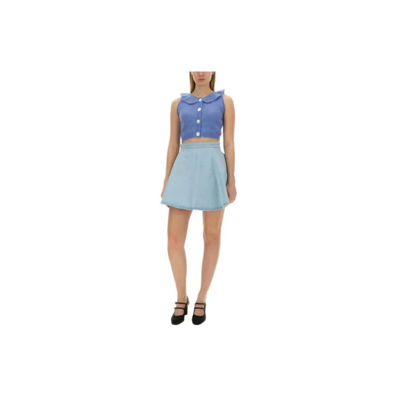 Alessandra Rich Ruffled Neck Cropped Knitted Sleeveless Top-2
