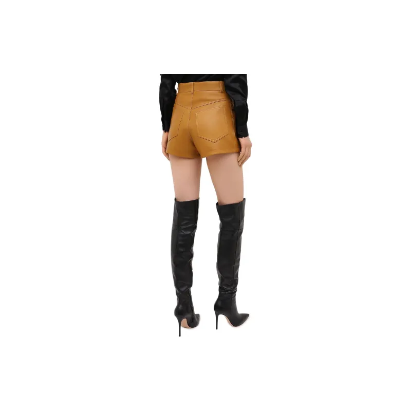 SAINT LAURENT High Waisted Leather Shorts-3