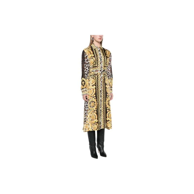 VERSACE Wild Barocco Foulard Long Sleeved Shirt Dress-3