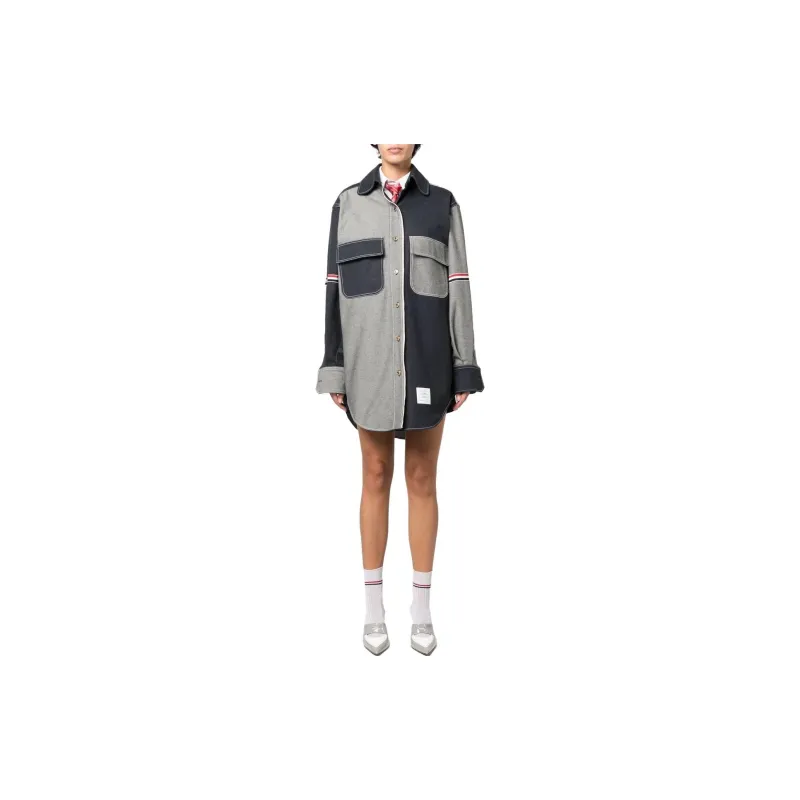 THOM BROWNE Long Sleeved Dresses Women's Patchwork Denim-1