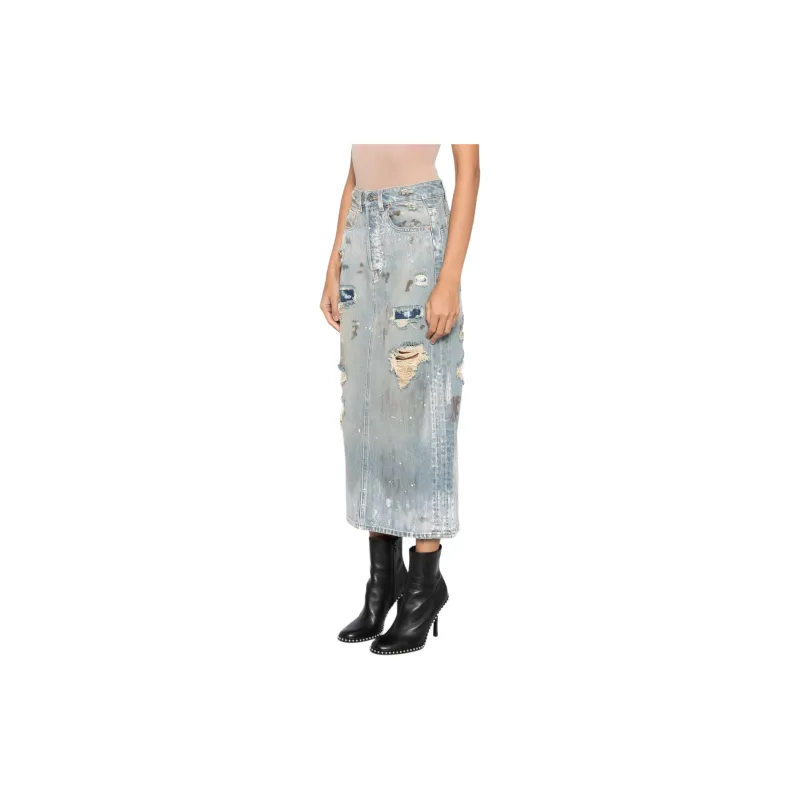 Vetements Distressed effect Denim Midi Skirt-3