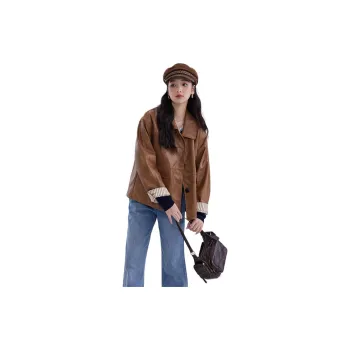 DEAR DEER PUFF Leather Jacket Women's Brown