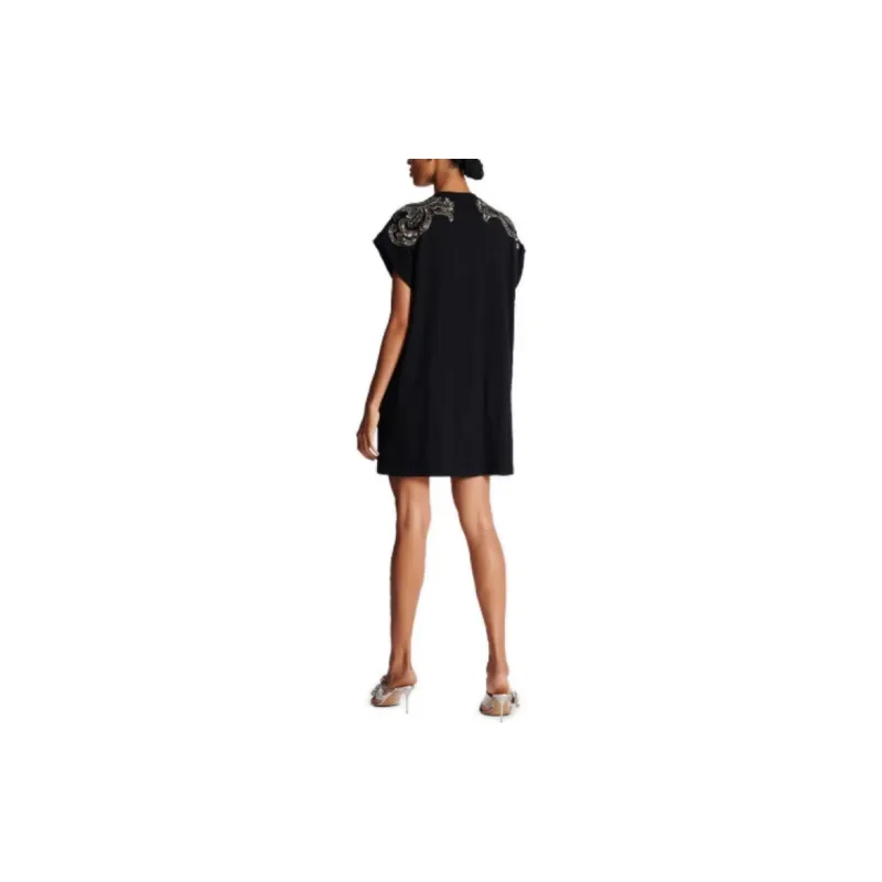 BALMAIN Sleeveless Embroidered Paisley Chains Short Dress 'Black/Old Silver'-2