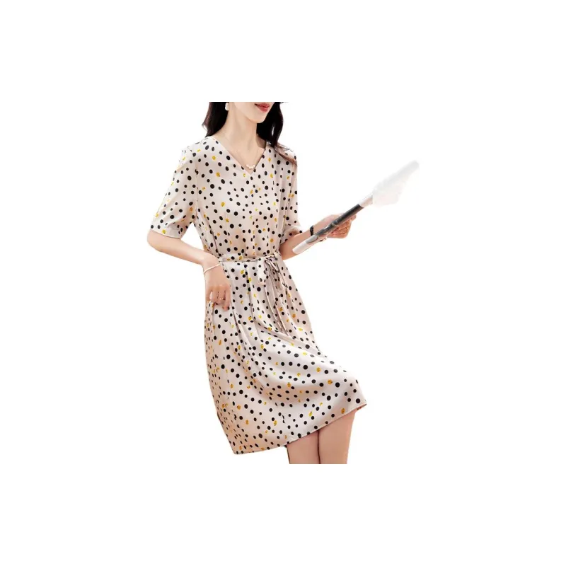 Yi Mengyuan Silk Short Sleeved Dress Women's Polka Dot-3