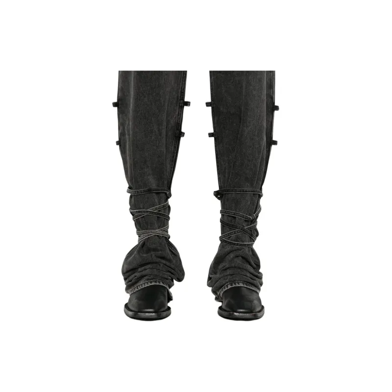 Alexander McQueen Wraparound Tied Asymmetric Button Jeans-4