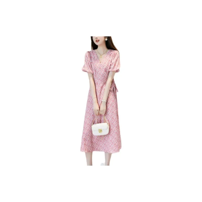 【dme】 Short Sleeved Dress Women's Light Peach Pink-2