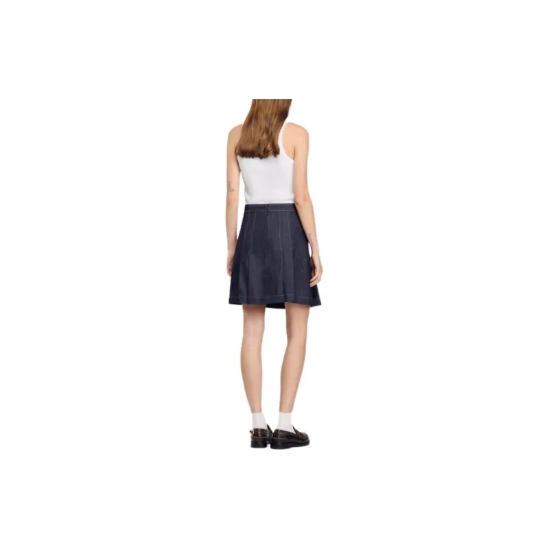 Sandro Mid rise Pleated Denim Miniskirt-3