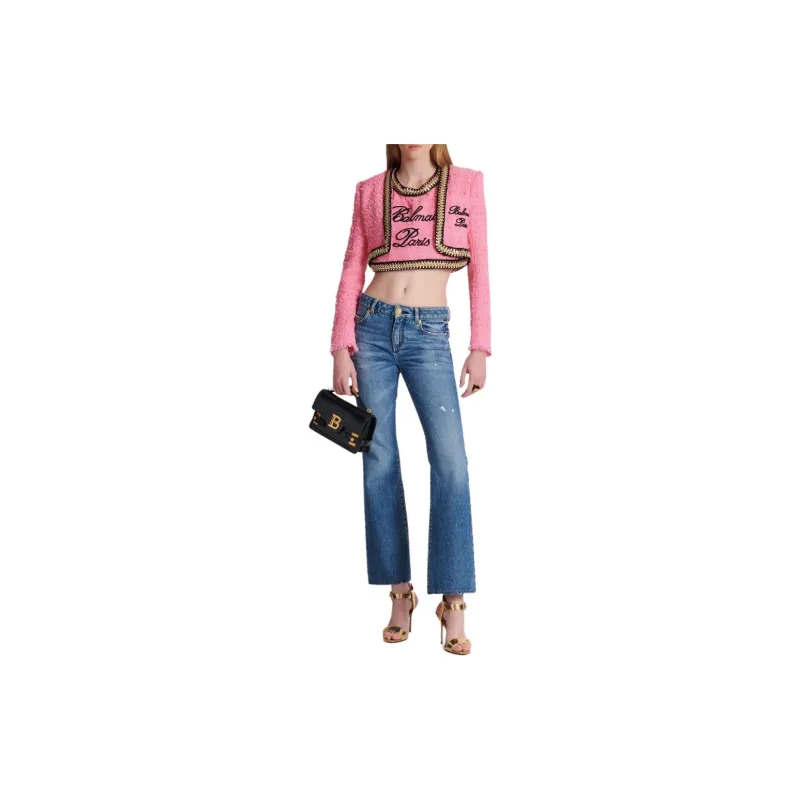 BALMAIN Chain trim Tweed Cropped Jacket-1