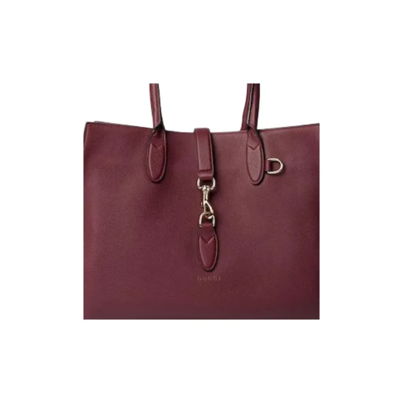 GUCCI Leather Tote Bag Shopping Bag Shoulder Bag Handbag Large Size Women's Red-8