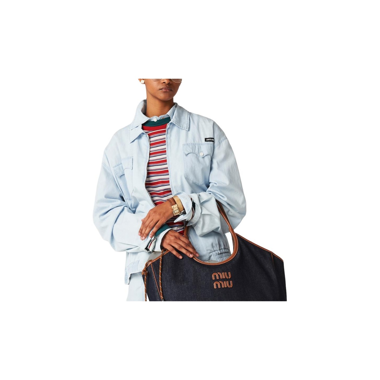 MIU MIU Logo Patch Denim Jacket - POIZON