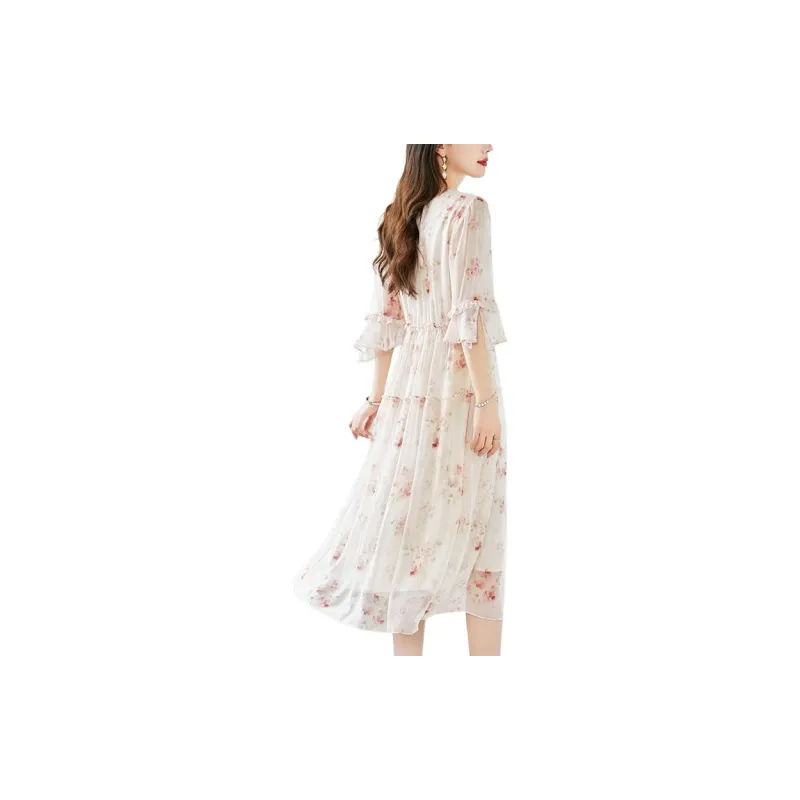 Yi Mengyuan Silk Long Sleeved Dress Women's Pink-2