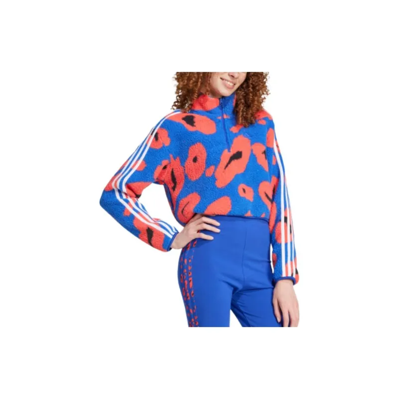 Adidas Free Shipping With AdiClub Essentials 3-Stripes Animal Print High Pile Cropped 1/4 Zip Top-2