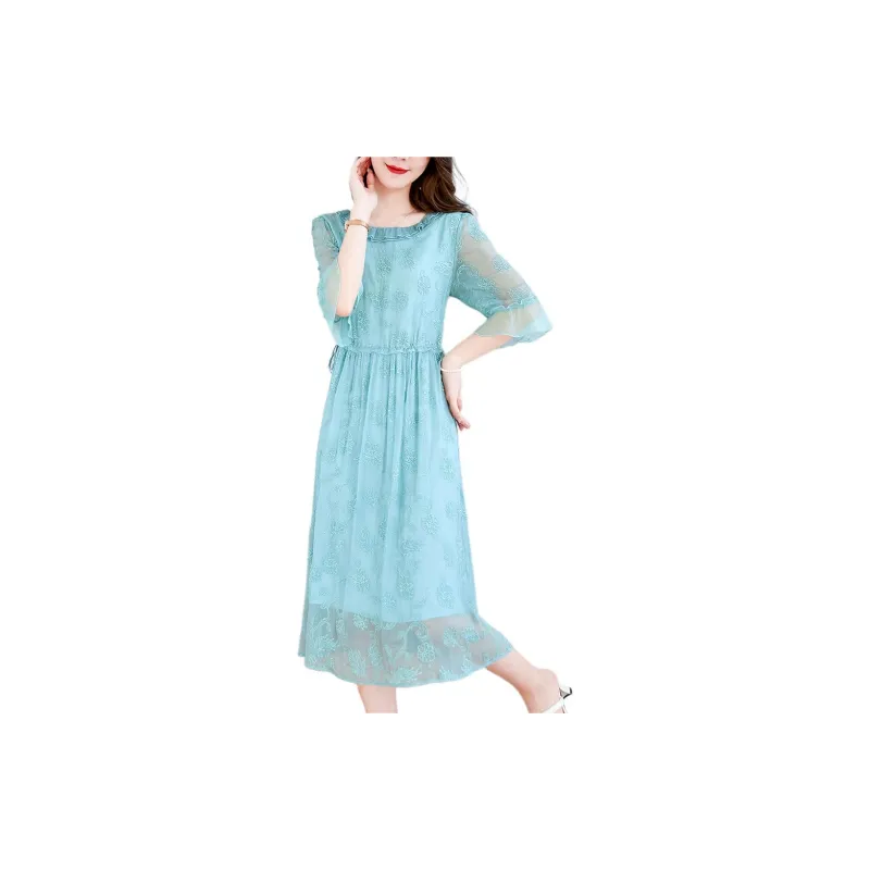 Ink Beauty Short Sleeved Dresses Women's Haze Blue-1