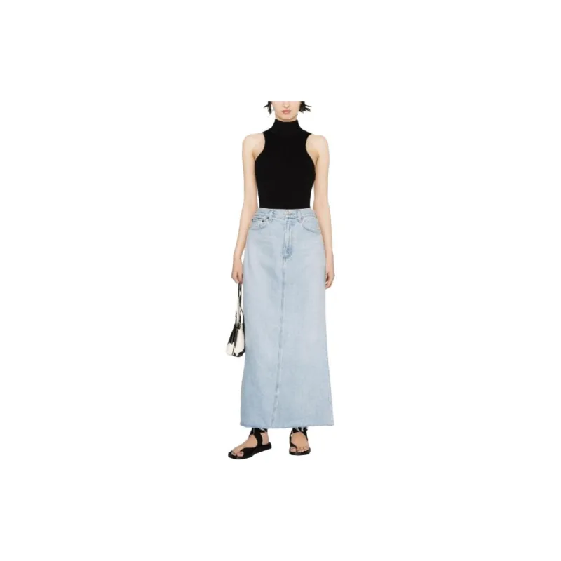 AGOLDE Mid Rise Frayed Edge Denim Skirt-1