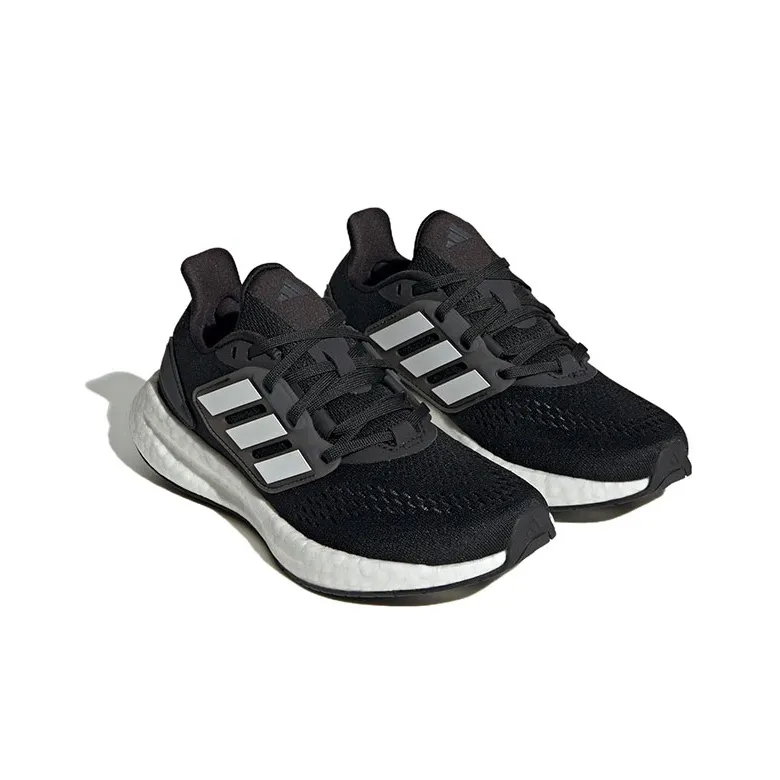Adidas Pureboost 22 Low Top Running Shoes Black White Teenagers-3