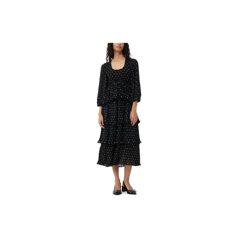 GANNI Logo Printed Puff Sleeved Midi Dress-2