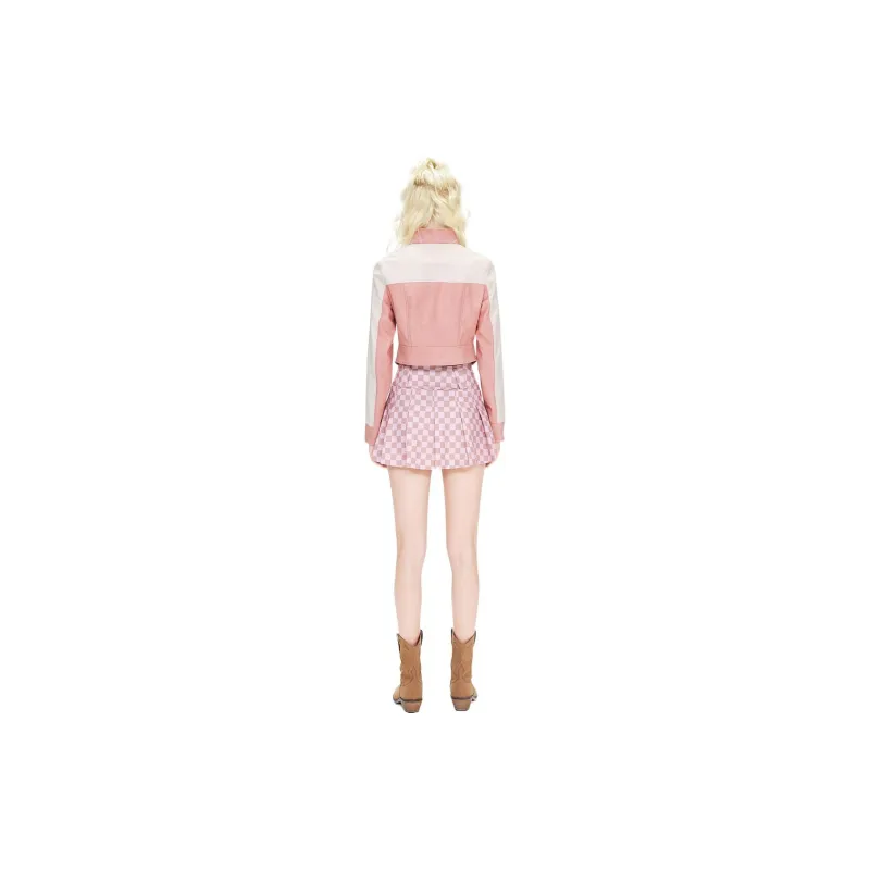 Chic Type Leather Jackets Women's Elegant Pink-2