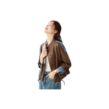 TERRE BLEUE Leather Jacket Women's Coffee