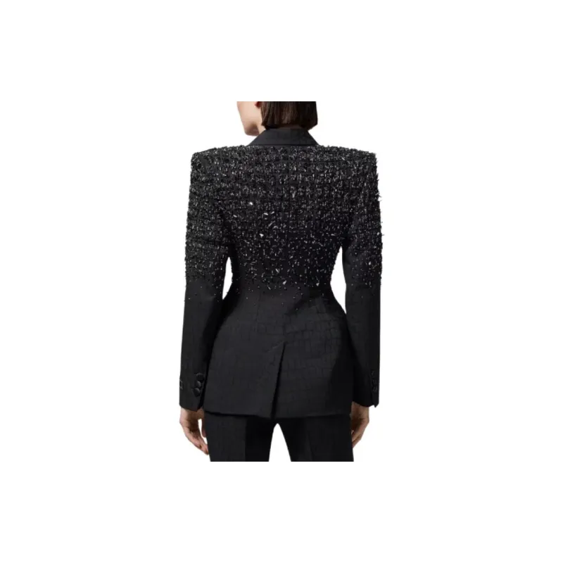 VERSACE Crystal Croc-Jacquard Blazer Jackets Coats Women's Black-1