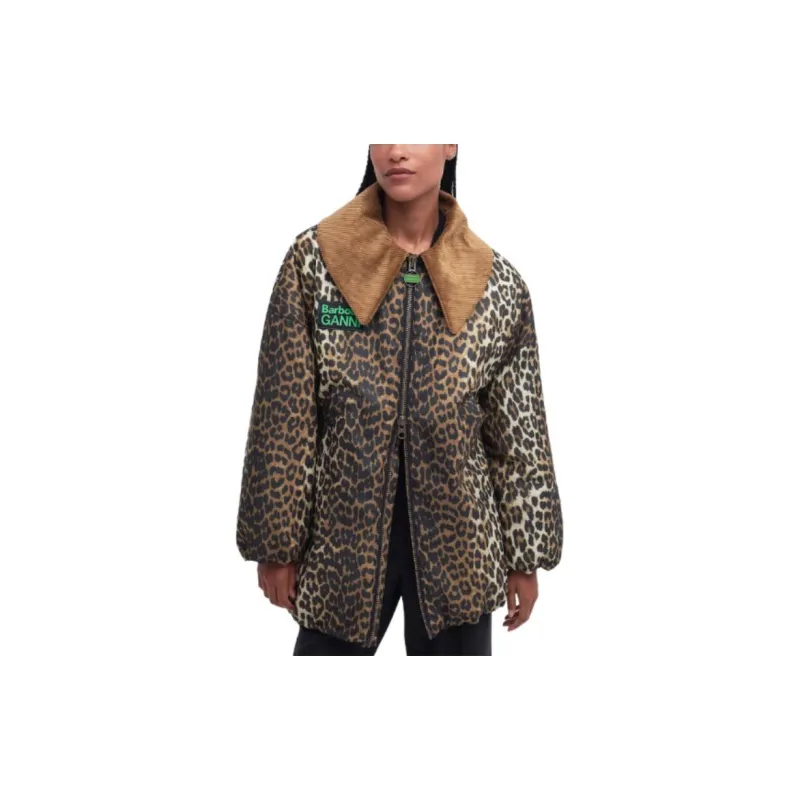 BARBOUR x GANNI FW23 Printed Waxed Bomber Jacket Jackets Coats Women's Brown-2