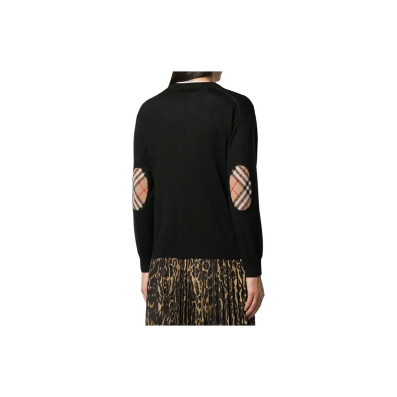 Burberry Vintage Check Elbow Patch Dornoch Merino Wool Cardigan Black-2