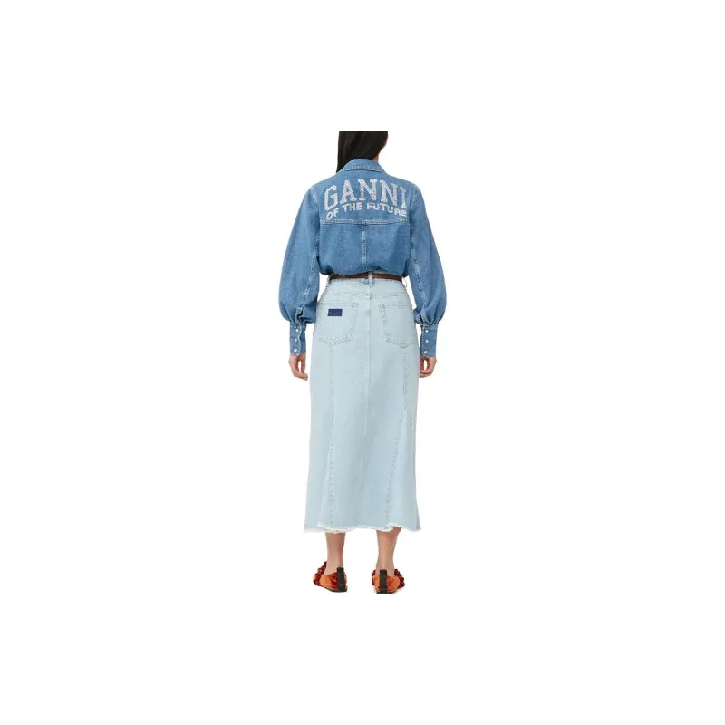GANNI Denim Peplum Midi Skirt-2
