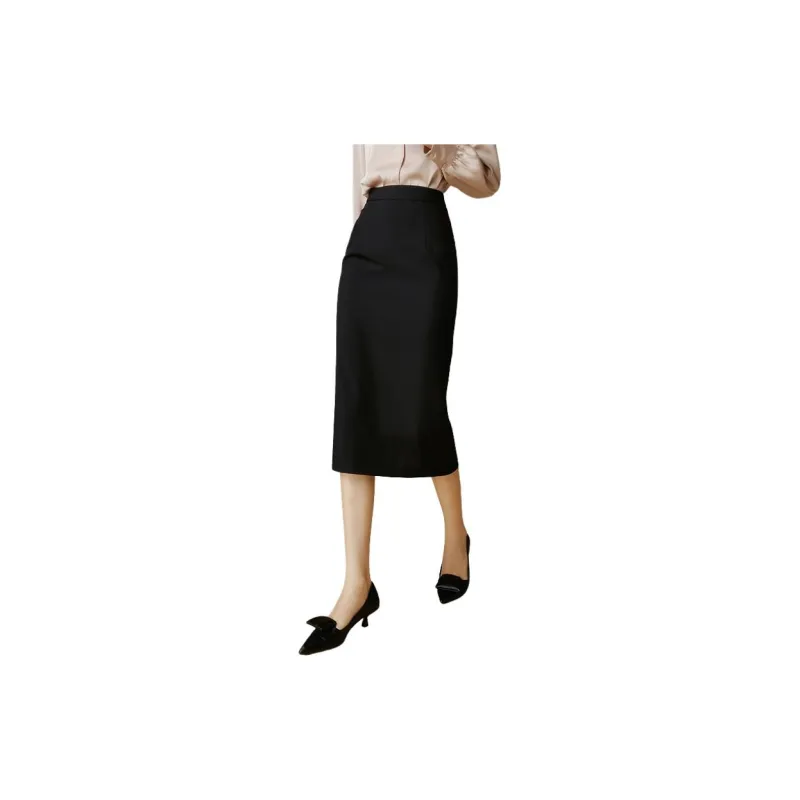 Late White Casual Long Skirts Women's Black-4