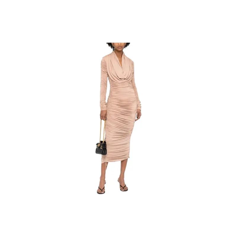 BALMAIN Gathered Hooded Midi Dress-1