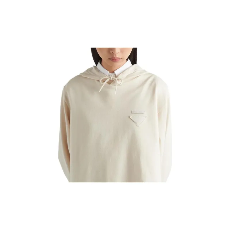 PRADA Triangle Logo Drawstring Hooded Dress-2
