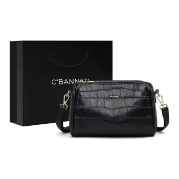 C°BANNER Cow Leather With Synthetic Leather Pillow Bag, Shoulder Bag, Crossbody Bag Regular Women's Black