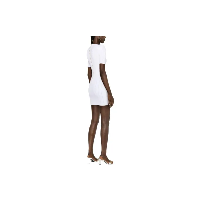 BALMAIN Short Sleeved Dresses Women's White-3