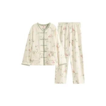 FENTENG Pajama Set Women's Beige Base With Flowers