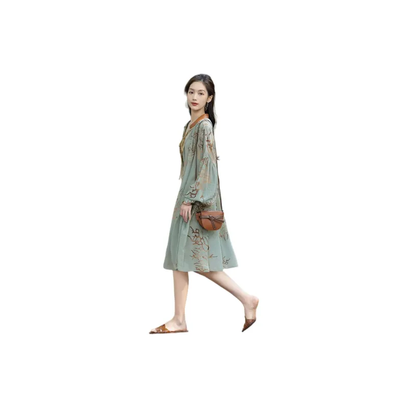【dme】 Long Sleeved Dress Women's Gray Blue-2