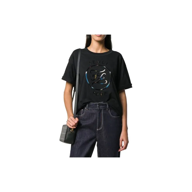 FENDI Drop Shoulder Sleeve T Shirt Women's Black-1