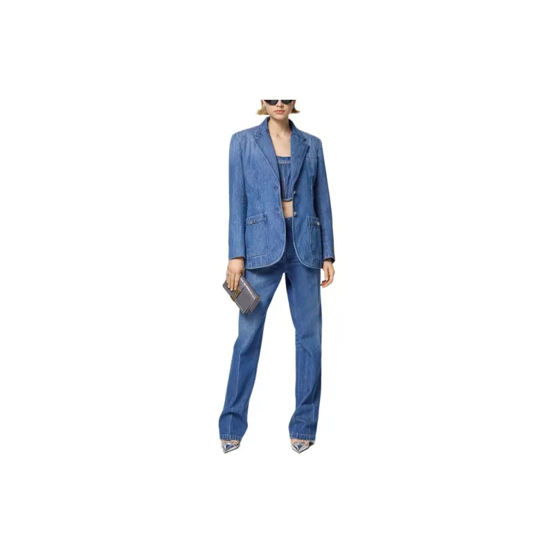 VERSACE Single-Breasted Tailored Denim Blazer-1