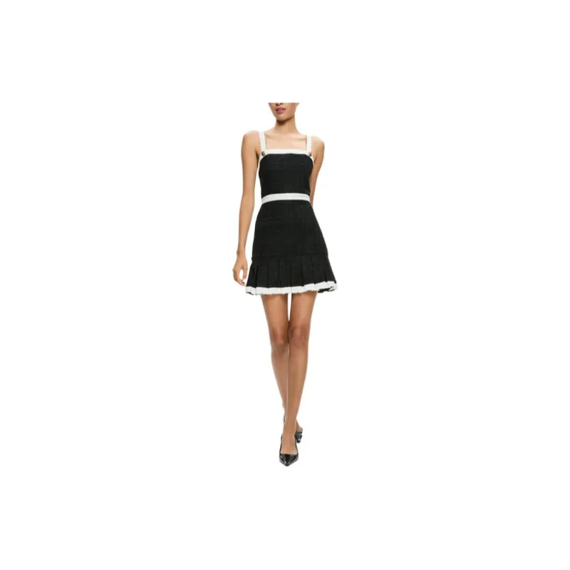 ALICE+OLIVIA Clarine Square Neck Pleated Dress-1