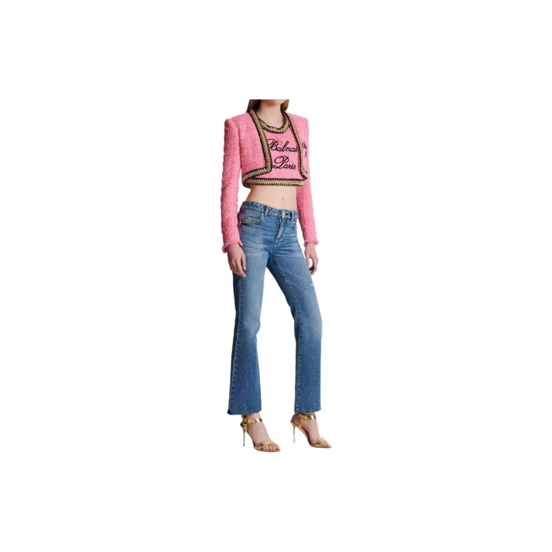 BALMAIN Chain trim Tweed Cropped Jacket-3
