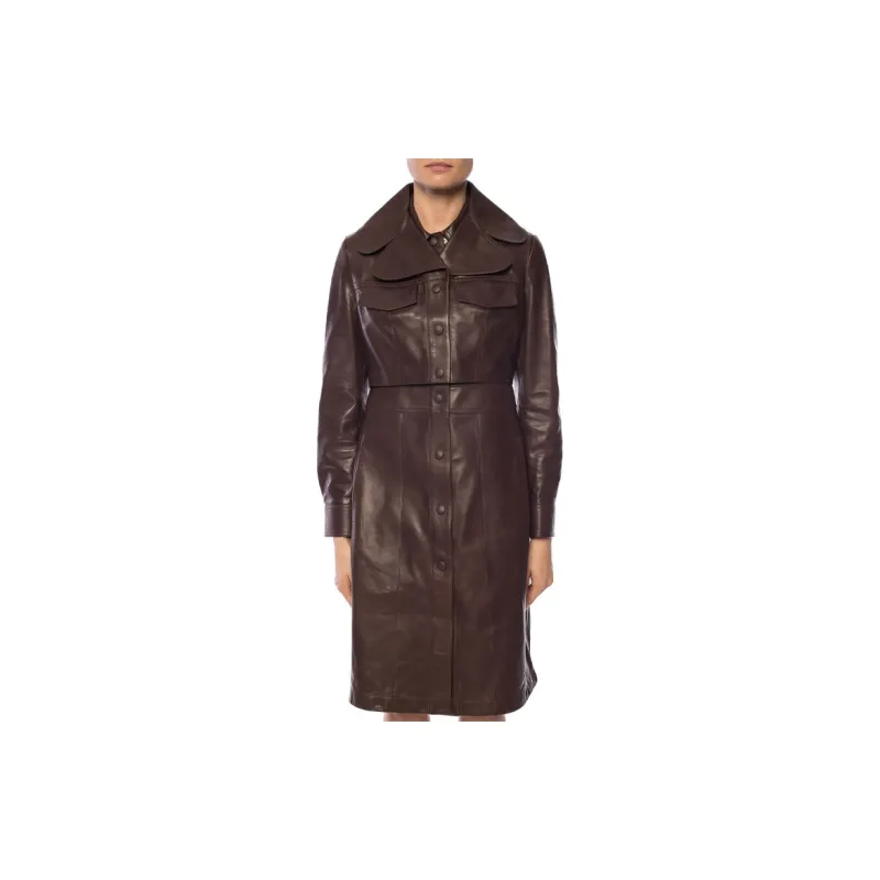 Burberry Leather Jackets Women's Brown-2