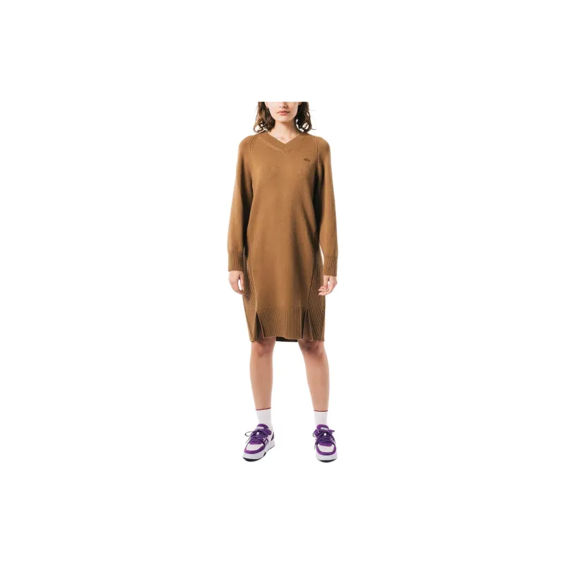 LACOSTE Long Sleeved Dress Women's Brown-2