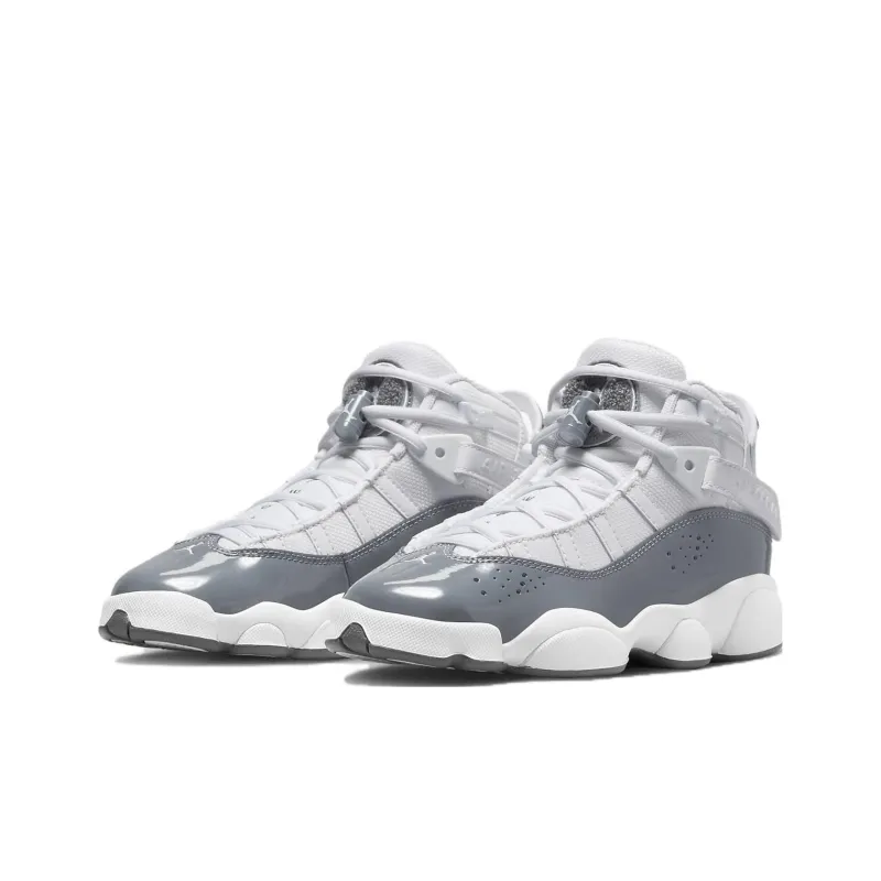 Jordan Air Jordan 6 Rings Slip Resistant Anti Kick Cushioning Mid Top Children's Basketball Shoes White Teenagers-2