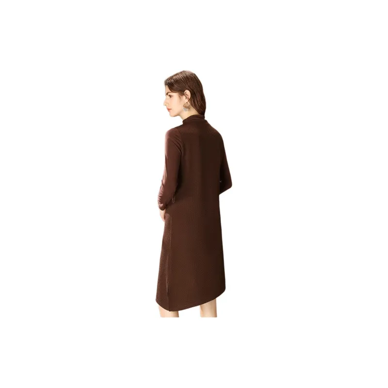 FENHONGMALI Long Sleeved Dresses Women's Coffee-4