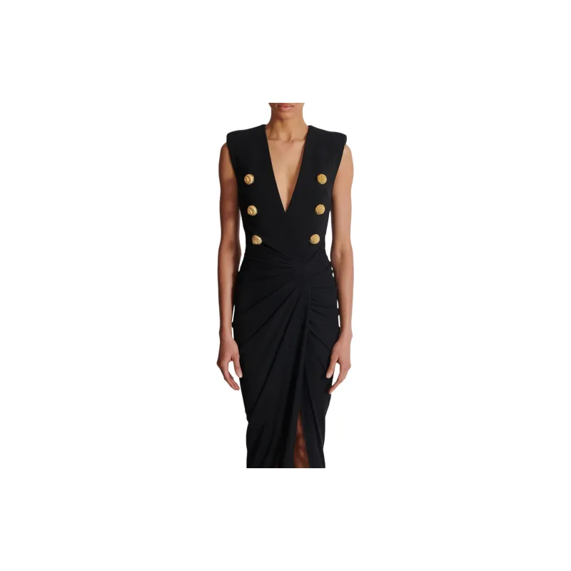 BALMAIN V Neck Tailored Maxi Dress-3