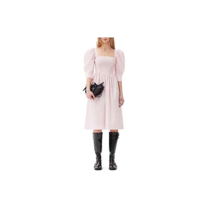 GANNI Ruched Ribbon back Dress-1