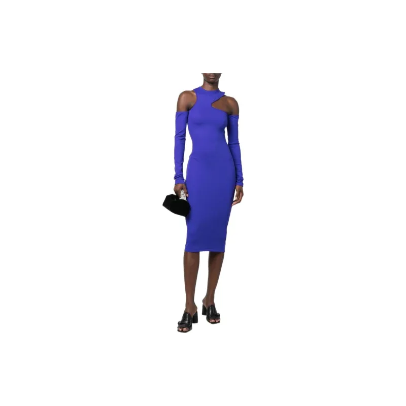OFF-WHITE Asymmetric Long-sleeve Midi Dress-1