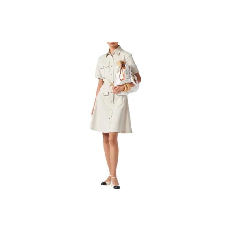 MIU MIU Logo-Patch Belted Shirt Dress-1