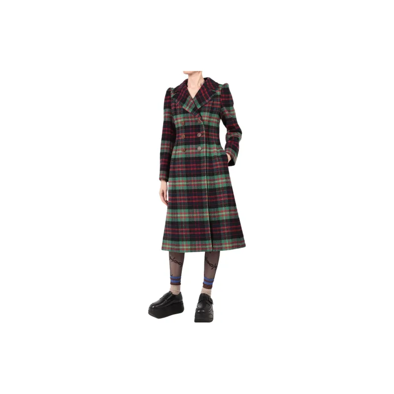 Vivienne Westwood Colorful Plaid Dress Coat Coats Women's Khaki-1
