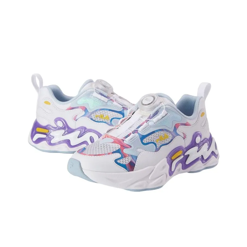 FILA KIDS BOA Slip Resistant Anti Kick Low Top Kids' Running Shoes White Blue Pink Purple Teenagers-2